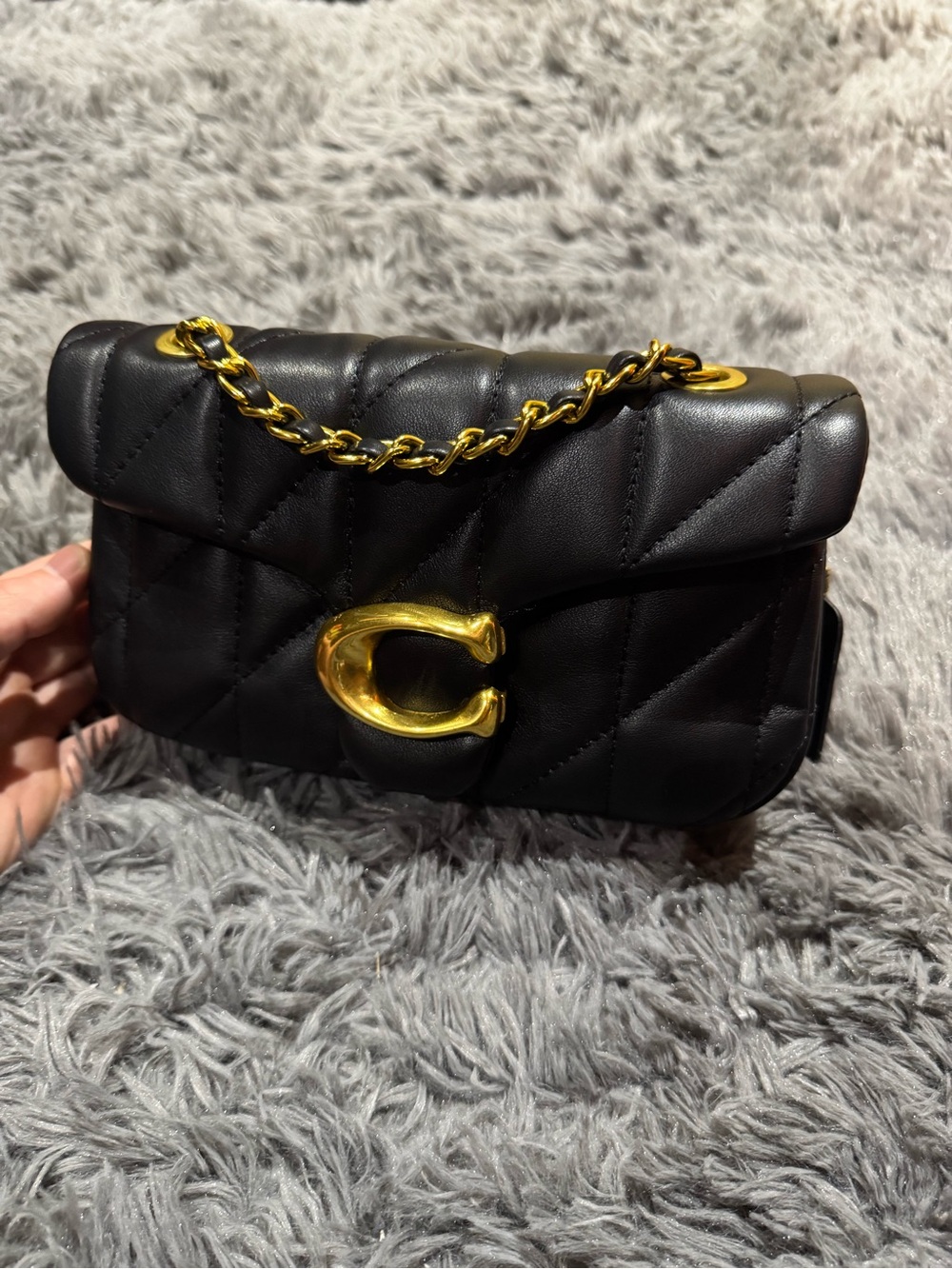 Coach Black Quilted Leather Shoulder / Hans Bag with Gold Hardware